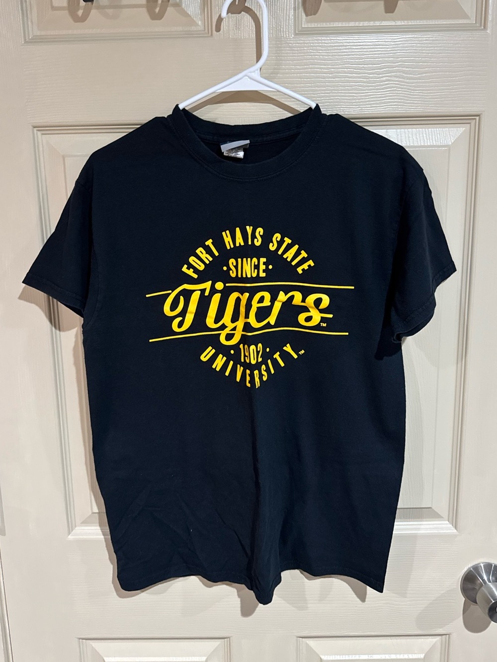 MV Sport Black Tee with Yellow Fort Hays State Univeristy Tigers Print
